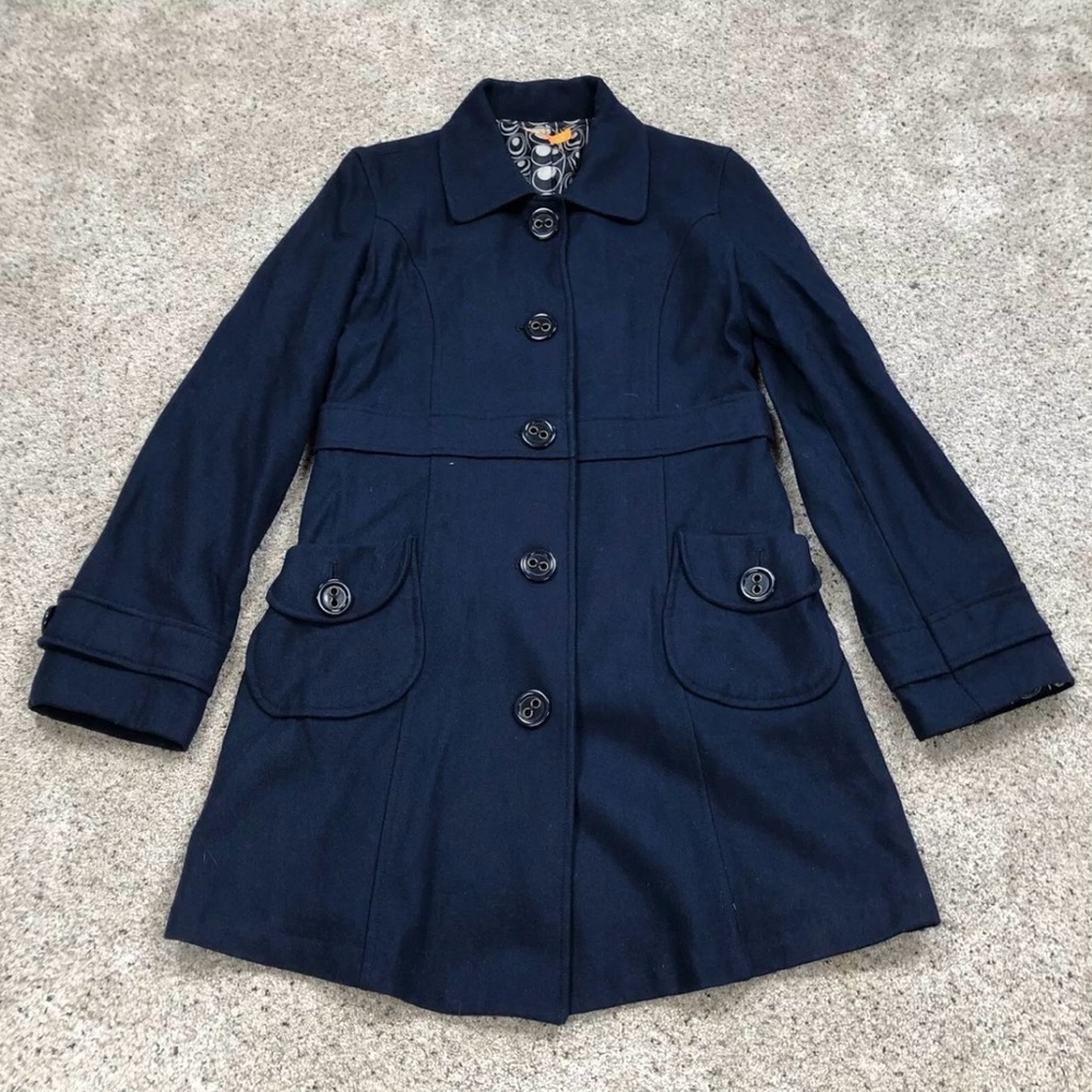 Anthropologie Tulle Coat Womens Large Blue Tweed Wool Blend Jacket Ladies